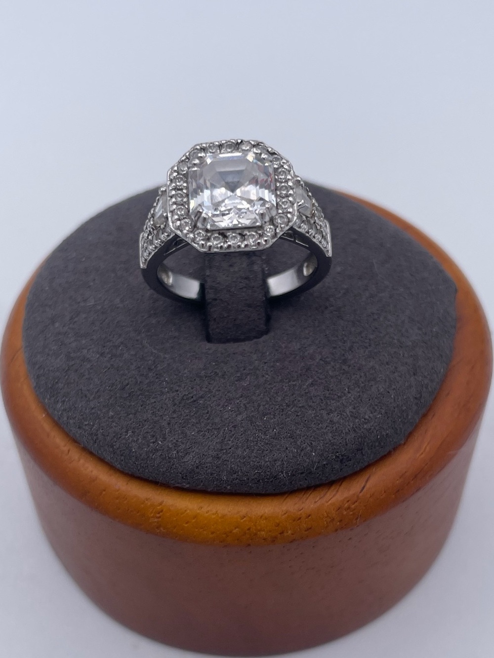 Epiphany Sterling Silver 925 Asscher Cut CZ Halo Ring | Statement Cocktail Size7